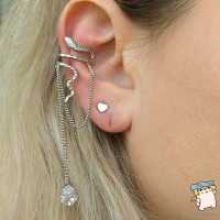Сережка кафф Змія Xuping TTM Stainless Steel Без проколу колір срібло. Праве вушко